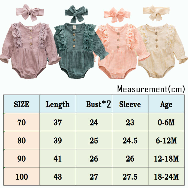 Emmababy 2PCS Newborn Infant Kid Baby Girl Long Sleeve Lace Patchwork Bodysuit Jumpsuit Playsuit Clothes+Headband Autumn