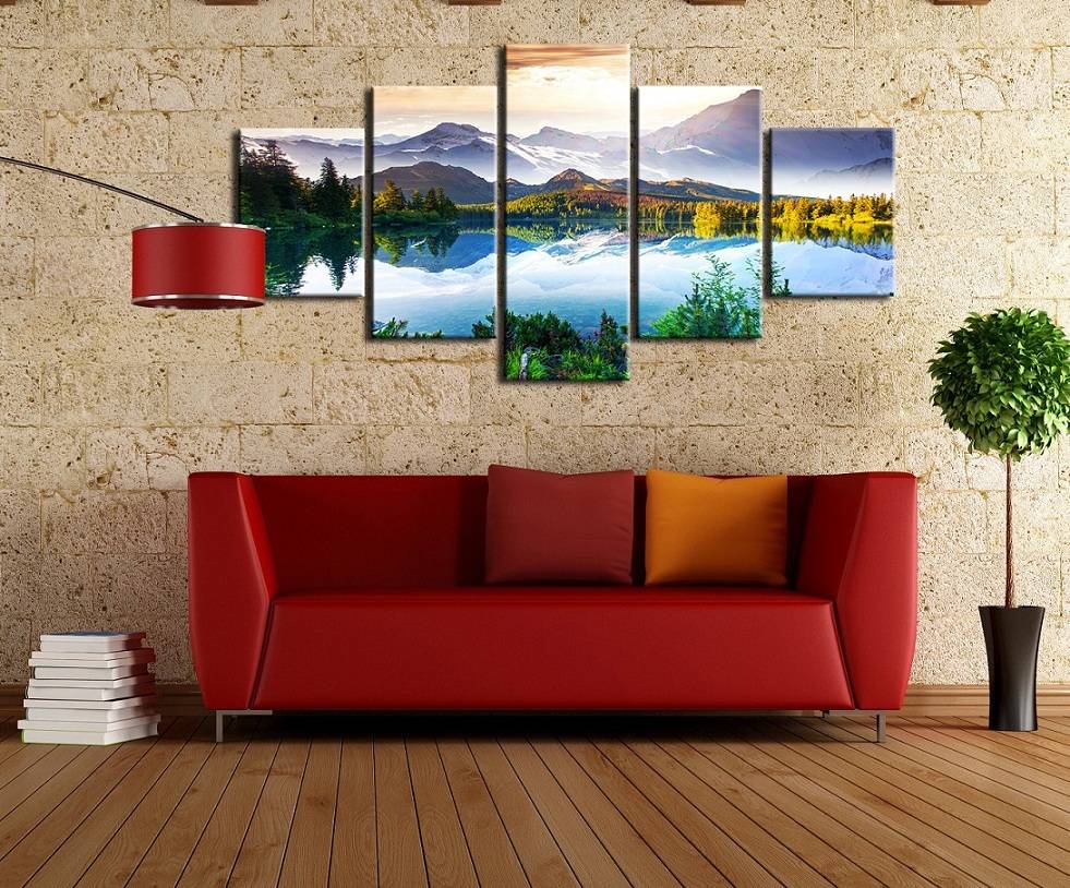 5pcs/set Unframed Lake and the Jokul Landscape Print On Canvas Wall Art Picture For Home and Living Room Decor