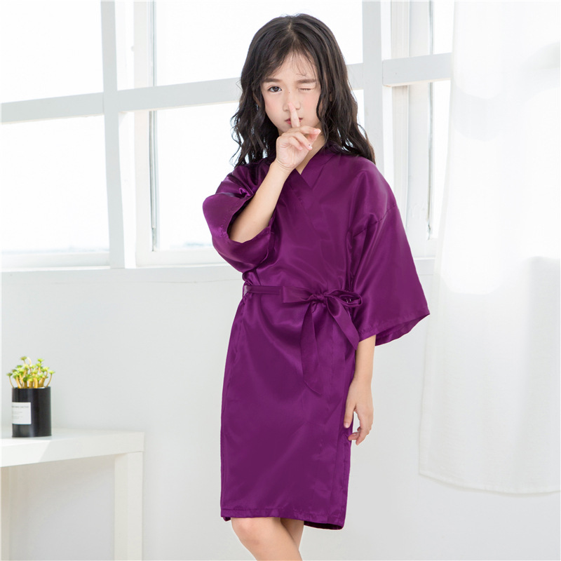 Silk Satin Wedding Bride Flower Girls Robe Solid Bathrobe Short Kimono Robe Night Bath Fashion Dressing Gown Rose