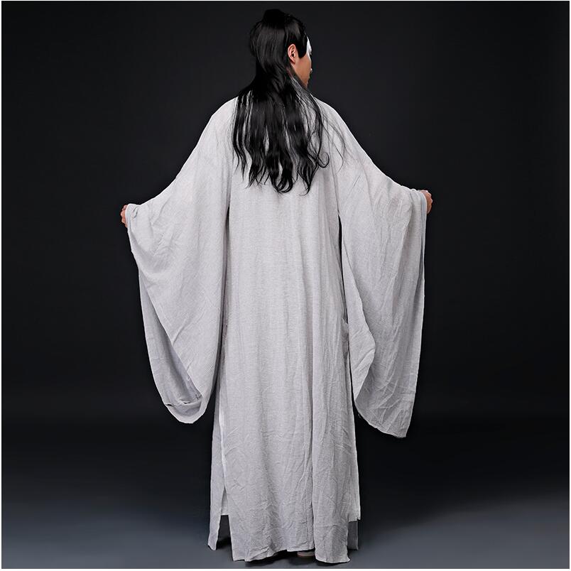Asian Oriental Cosplay Photo Studio ancient China costume Linen white Gray paintings Color clothes men cotton Sword man hanfu Outfit