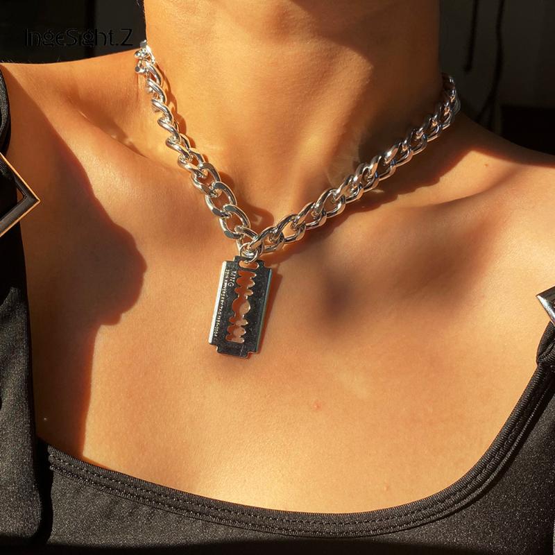 IngeSight.Z Punk Hip Hop Razor Blades Shaped Pendant Necklace Men Silver Color Miami Curb CUban Thick Choker Necklaces Jewelry
IngeSight.Z Punk Hip Hop Razor Blades Shaped Pendant Necklace Men Silver Color Miami Curb CUban Thick Choker Necklaces Jewelry