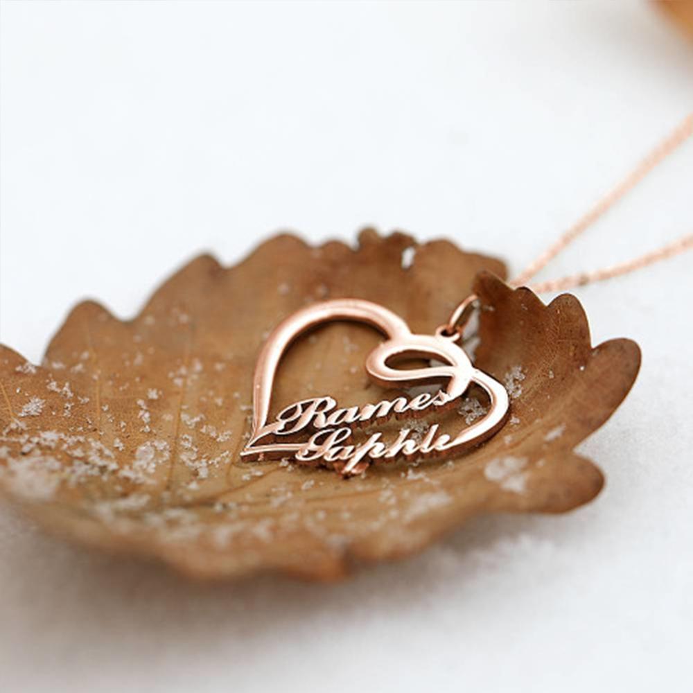 Fashion-Heart Name Chain 3 Colors Choker Private Custom Necklace with 2 Names Fashion Women's Decorations