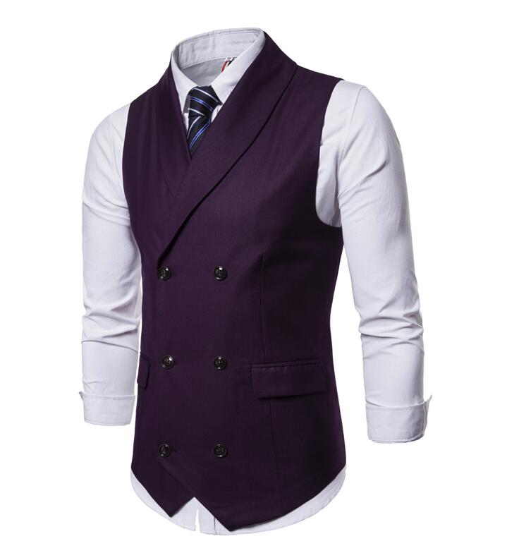 Men Vest Double Breasted Waistcoat 2018 England Style Sleeveless U-Neck Suit Vest Wedding Slim Cotton Gilet Plus Men Clothes