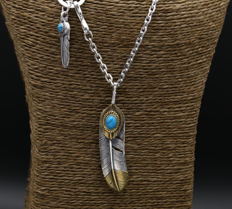 Brand new men's women's 925 sterling silver jewelry vintage antique silver Japanese hand-made designer feather pendant necklaces
