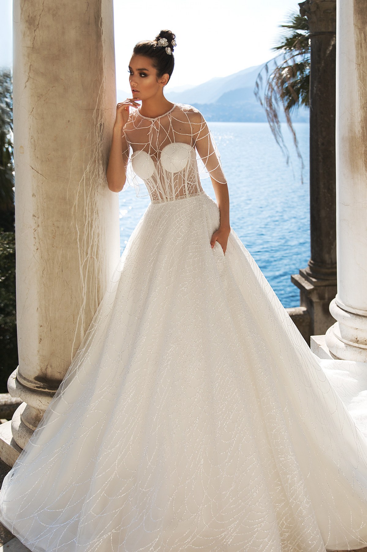 2020 Bohemian Wedding Dresses With Cape Lace Beads A Line Wrap Beach Wedding Dress Sweep Train Boho Bridal Gowns Vestidos De Novia