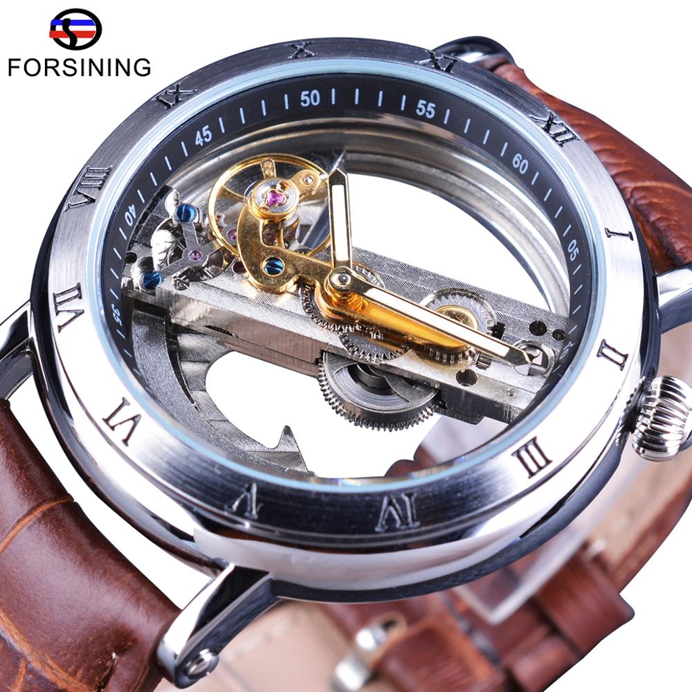 Forsining Minimalism Design Leather Transparent Skeleton Men Watches Top Brand Luxury Steampunk Mechanical Automatic Wristwatch, Slivery;brown
Forsining Minimalism Design Leather Transparent Skeleton Men Watches Top Brand Luxury Steampunk Mechanical Automatic Wristwatch, Slivery;brown