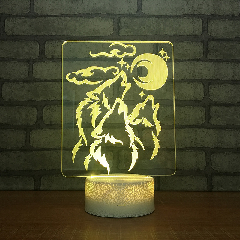 Hot Sale Cartoon LED 3D Wolf Night Light RGB 7 Colors Mood 3D Table Lamp for Home Decor Sensor Light