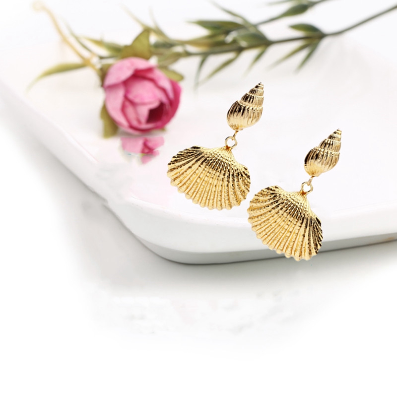Shell earrings statement alloy metal mermaid scallop sea shell earrings beach jewelry gift