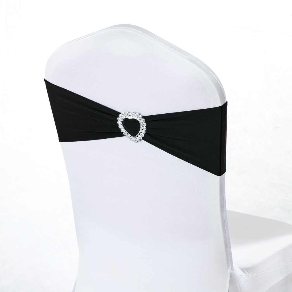 50pcs Lycra Spandex Stretch Wedding Chair Sashes Band Heart Shape Buckle Wedding Banquet