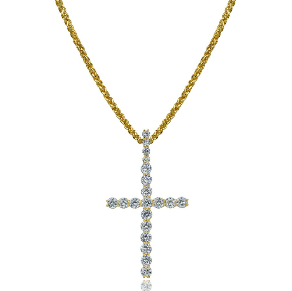 Hip Hop Nail Key Cross Pendants Necklace Jewelry Bing Diamond Stone 18K Gold Plated Women/Men Religious jewelry