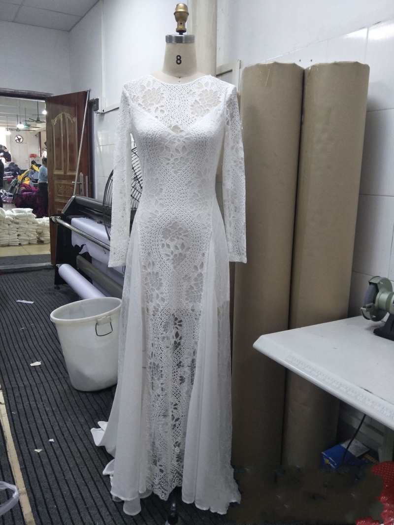 New Exquisite Lace Wedding Dress Boho Chic Long Sleeve Backless Bridal Gowns Summer Robe De Mariage
