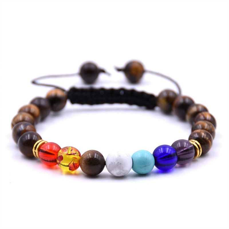Ladies 8mm Lava Rock 7 Chakras Aromatherapy Essential Oil Disperser Bracelet Braided Natural Stone Yoga Bead Bracelet Bracelet