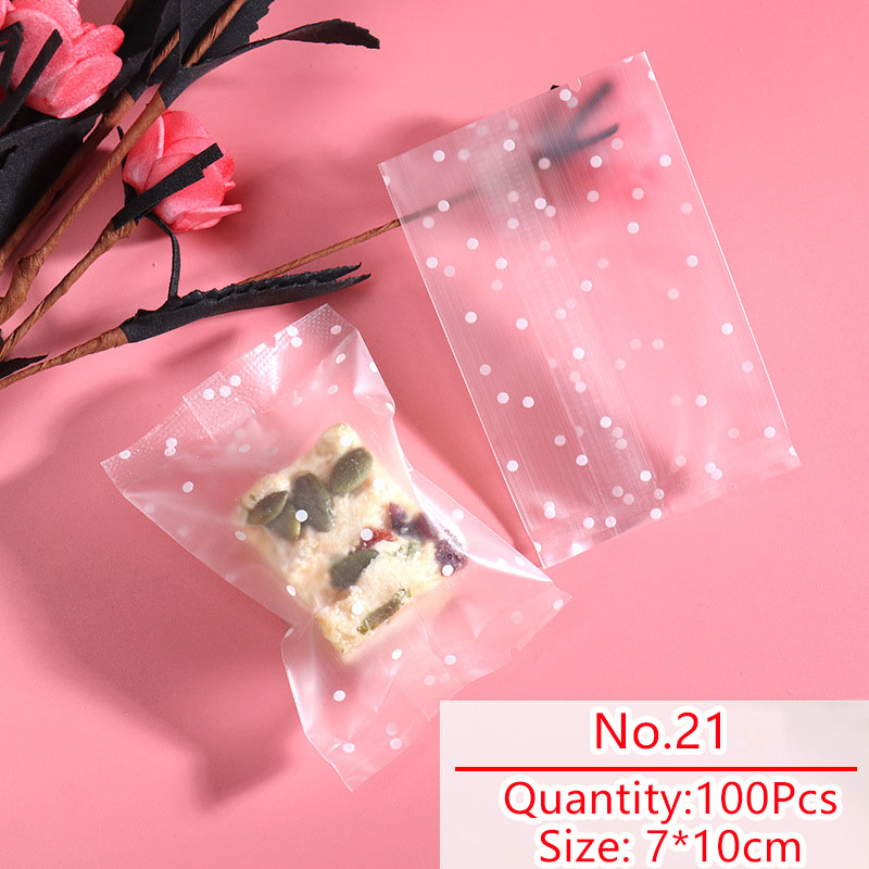 100pcs/lot Candy Bag Homemade Cookies Pack Transparent White Dots Pattern Candy Wrapper Nougat Party Snack Packing Bags