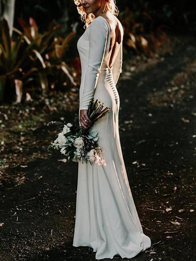 Modest Long Sleeves Evening Dresses Bateau Neck Sweep Train Plus Size Country Bridal Gowns Vestidos De Noiva