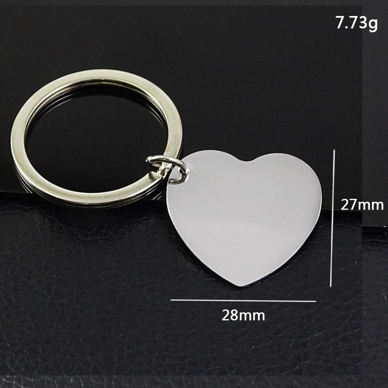 30pcs/Lot High Polished Blank Heart Stainless Steel Keychain Engravable Solid Dog Tag Keyring Car Key Chain Ring Jewelry Factory Price