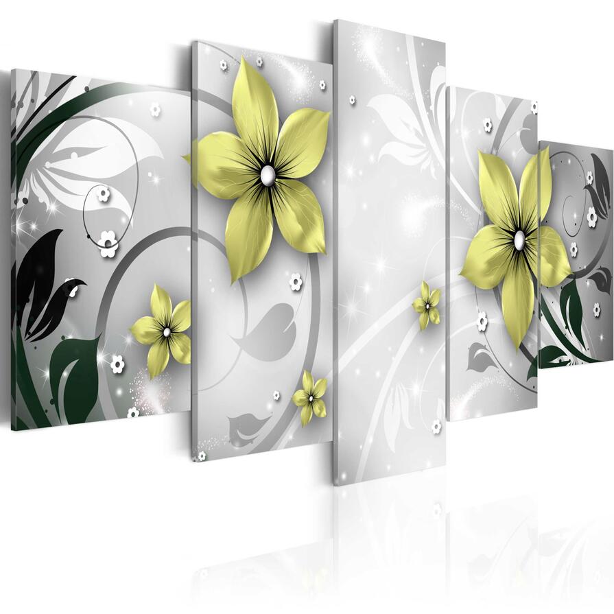 (No Frame)5 Panels Hot Sell Abstract Flower Modern Home Wall Decor Painting Canvas Printing Art HD Print Painting( Color:3 Size:2)