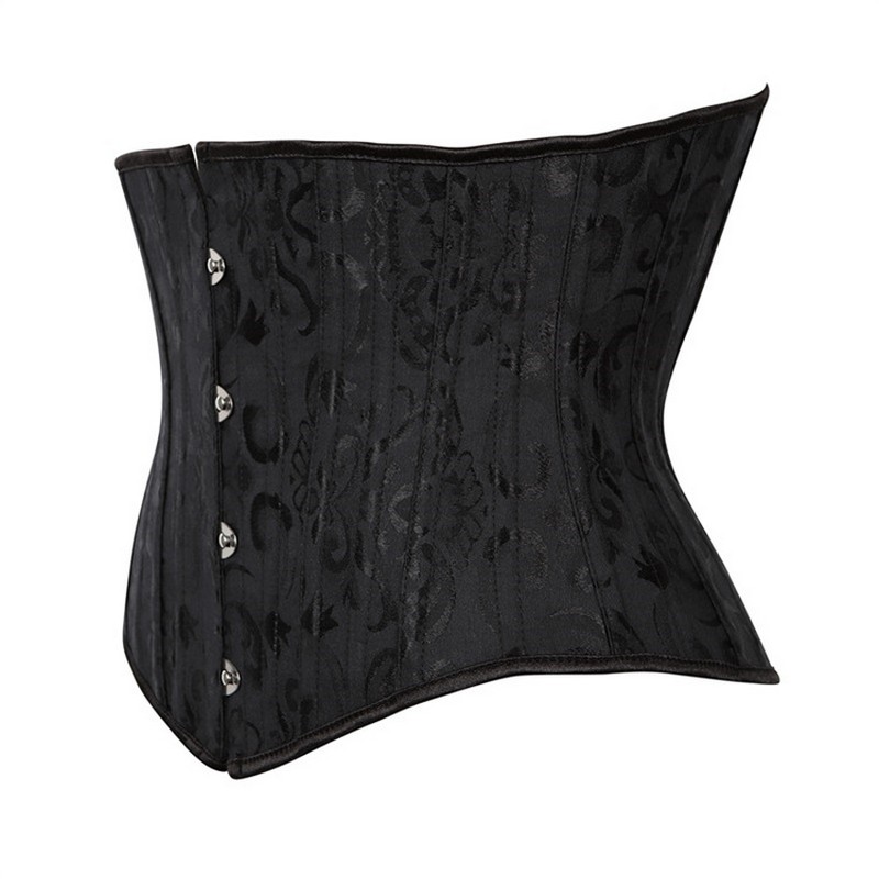 Short Torso 24 Steel Boned Corset Waist Trainer Body Shaper Brocade Jaquard Underbust Corset Women Slimming Belt Black White XS-3XL