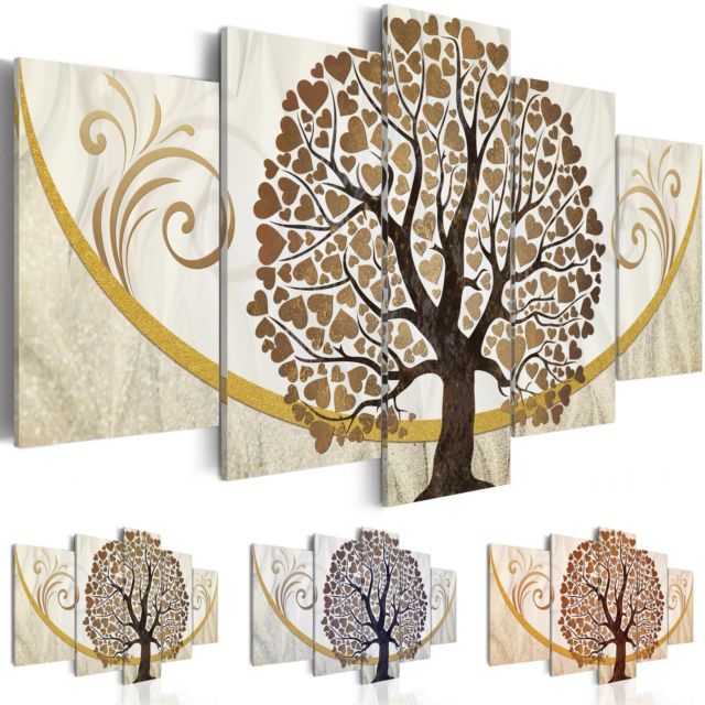 Fashion Home Decoration Unframed 5 Piece Retro Love Tree Canvas Print Oil Painting Wall Pictures for Living Room Paintings,Choose Color And