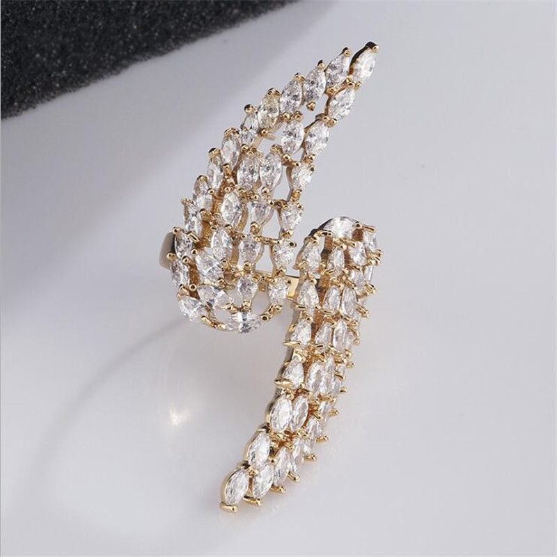 Victoria Wieck Classical Fashion jewelry 925 Sterling Silver&Rose Gold Marquise Cut White Topaz CZ Diamond Opening adjustable Feather Ring