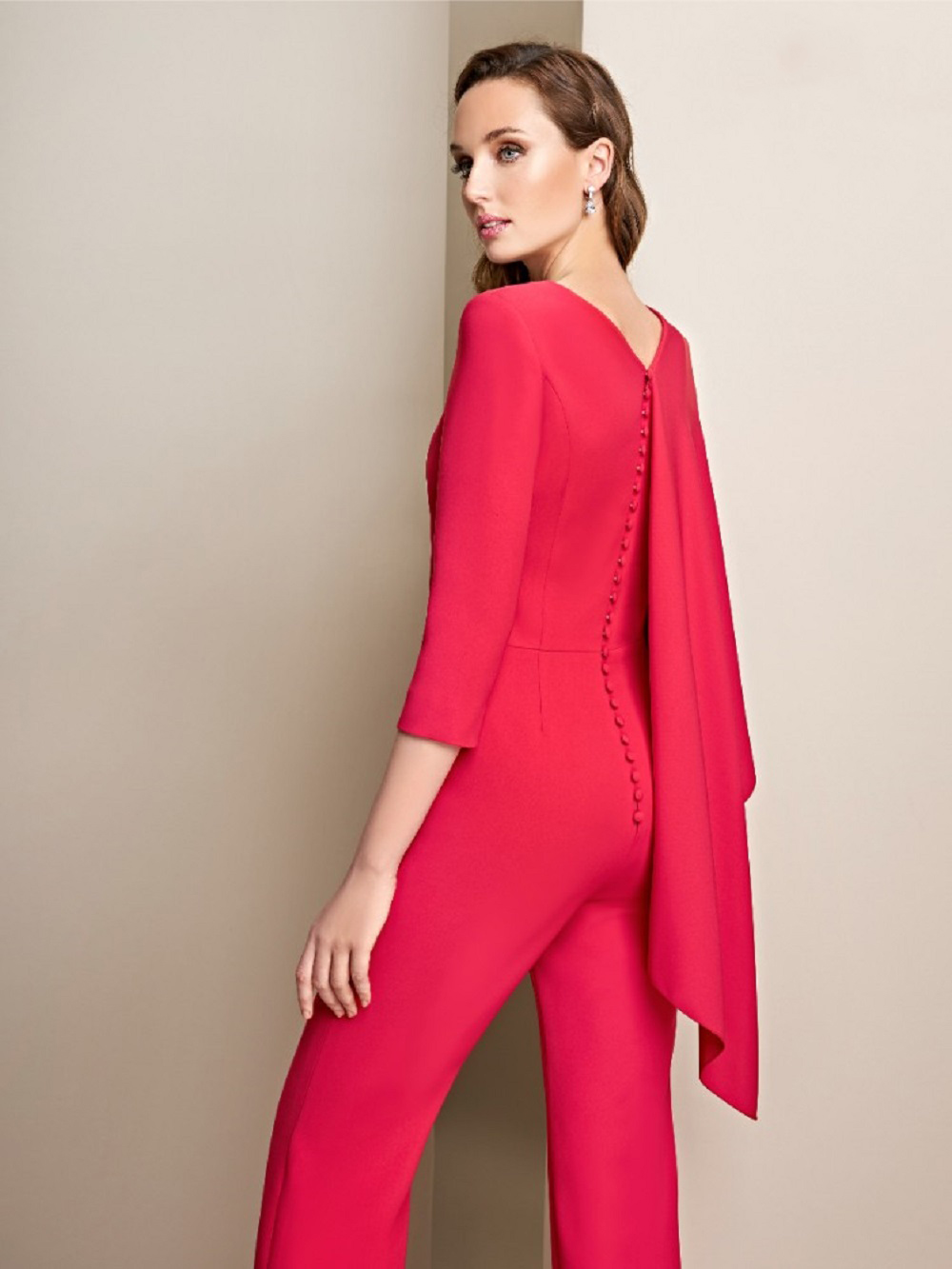 2020 Red Evening Jumpsuit Deep V Neck Satin Beaded Women Pants Suit Prom Dress Party Wear Custom Made Robes De Soirée