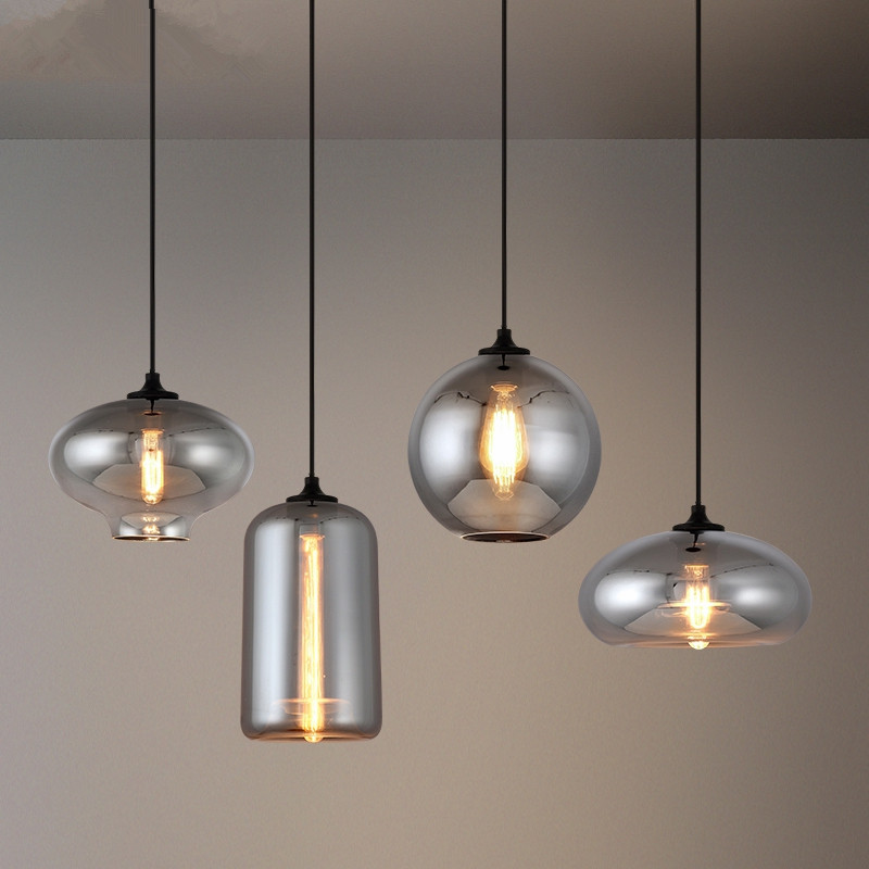 Modern Smoke Gray Glass Pendant Lights for Living Room Nordic Led Hanglamp Loft Industrial Hanging Lamp Home Decor Luminaire E27
