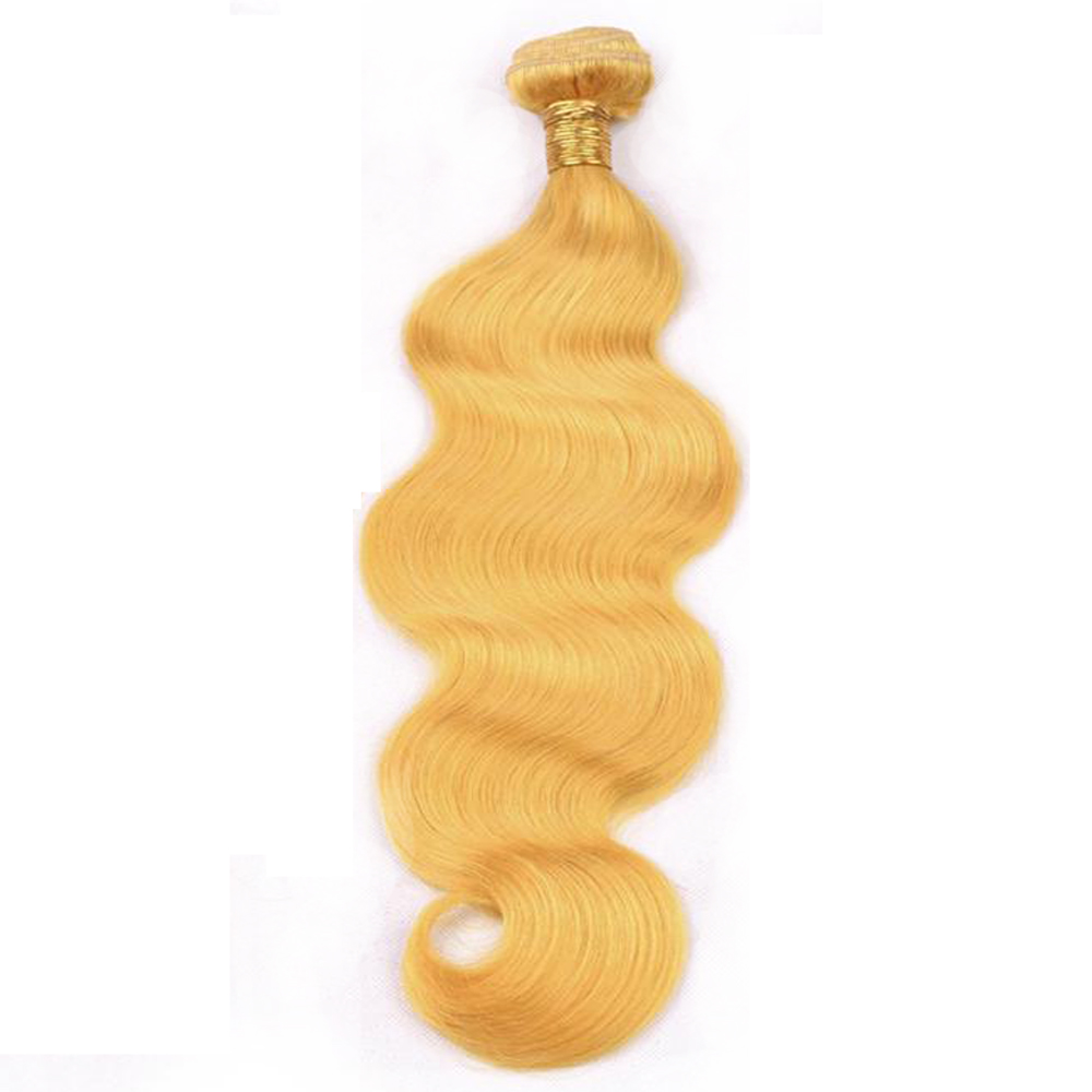 Virgin Malaysian Human Hair Pure Yellow Body Weave Wefts 3Bundles Light Yellow Body Wave Virgin Remy Human Hair Extensions Wefts
