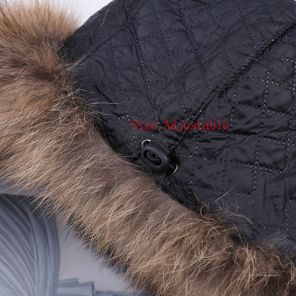 2019 Winter Men's 100% Real Silver Fur Bomber Hat Raccoon Fur Ushanka Cap Trapper Russian Man Ski Hats Caps Real Leather T200104