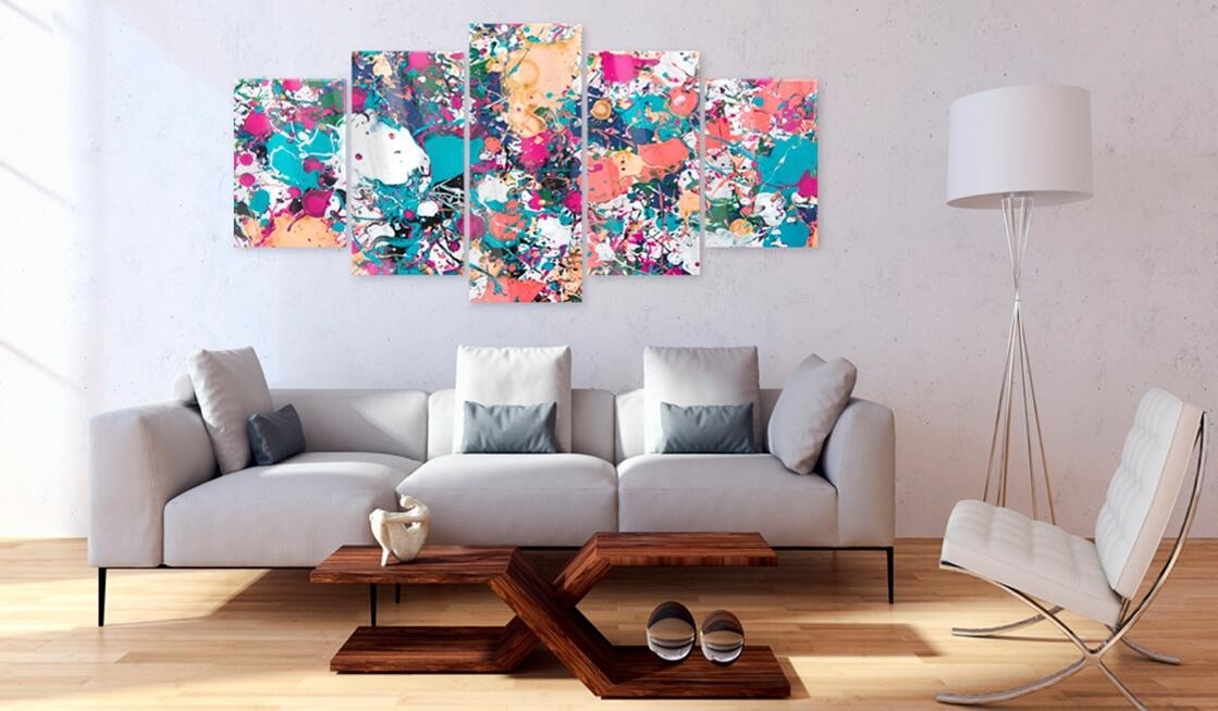 5 Pieces Fashion Wall Art Canvas Painting Abstract Color Watercolor Modern Home Decoration,Choose Color:3 And Size :2(No Frame)