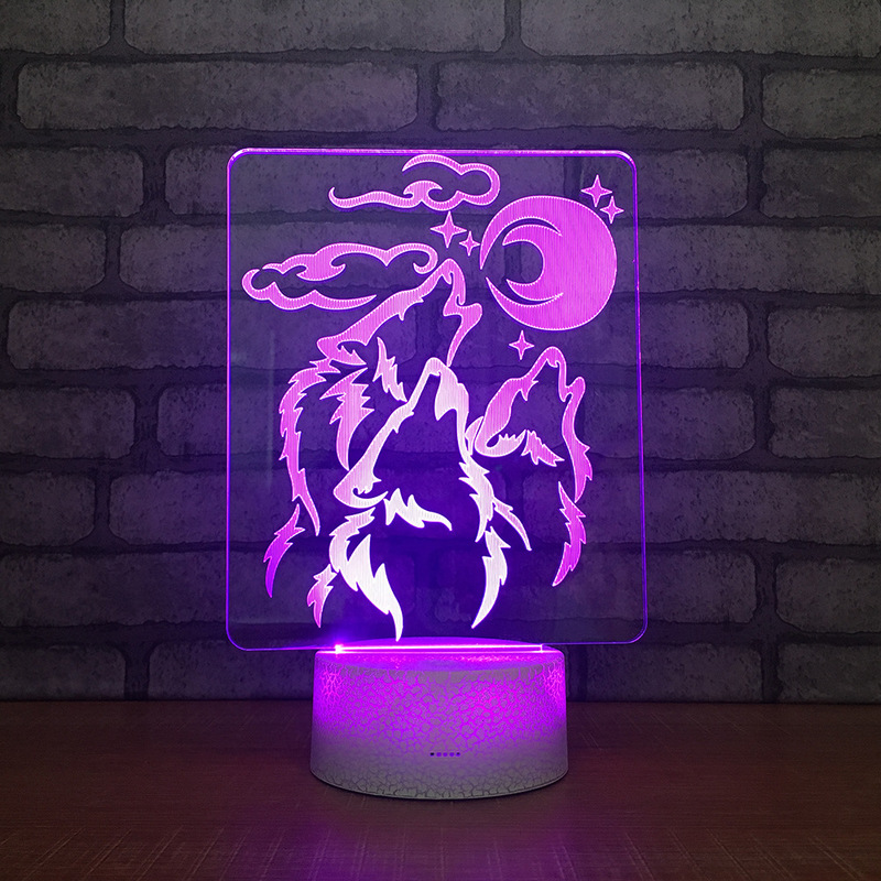 Hot Sale Cartoon LED 3D Wolf Night Light RGB 7 Colors Mood 3D Table Lamp for Home Decor Sensor Light