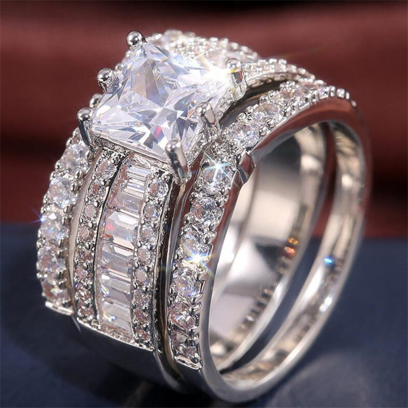 Size 6-10 Choucong Luxury Jewelry Sparkling 925 Sterling Silver&Gold Fill Princess Cut White Topaz CZ Diamond Gemstones Women Wedding Ring