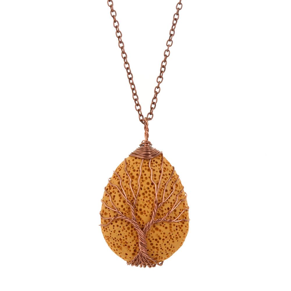 5 Colors Natural Volcanic Stone Water Drops Necklaces Winding Life Tree Pendant Necklace Women Fashion Jewelry Christmas Gift