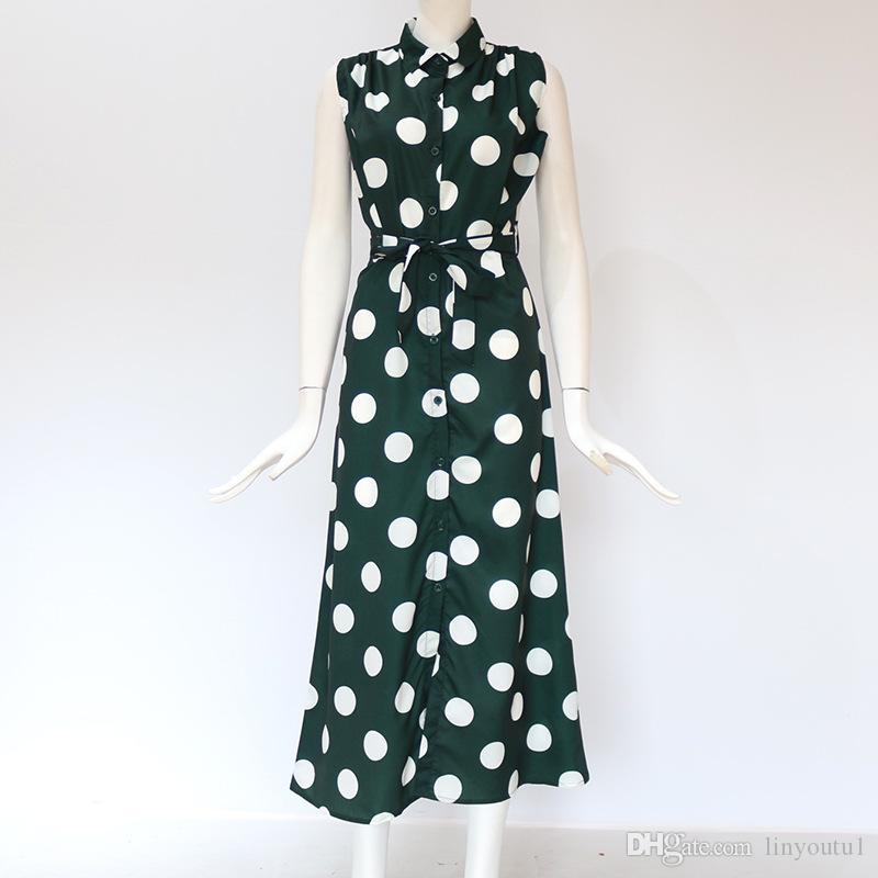 2020 Long Dress Women Sexy Summer Polka Dot Beach Chiffon Dresses Boho Style Casual Party Turn Down Collar Office Shirt Dress Vestido