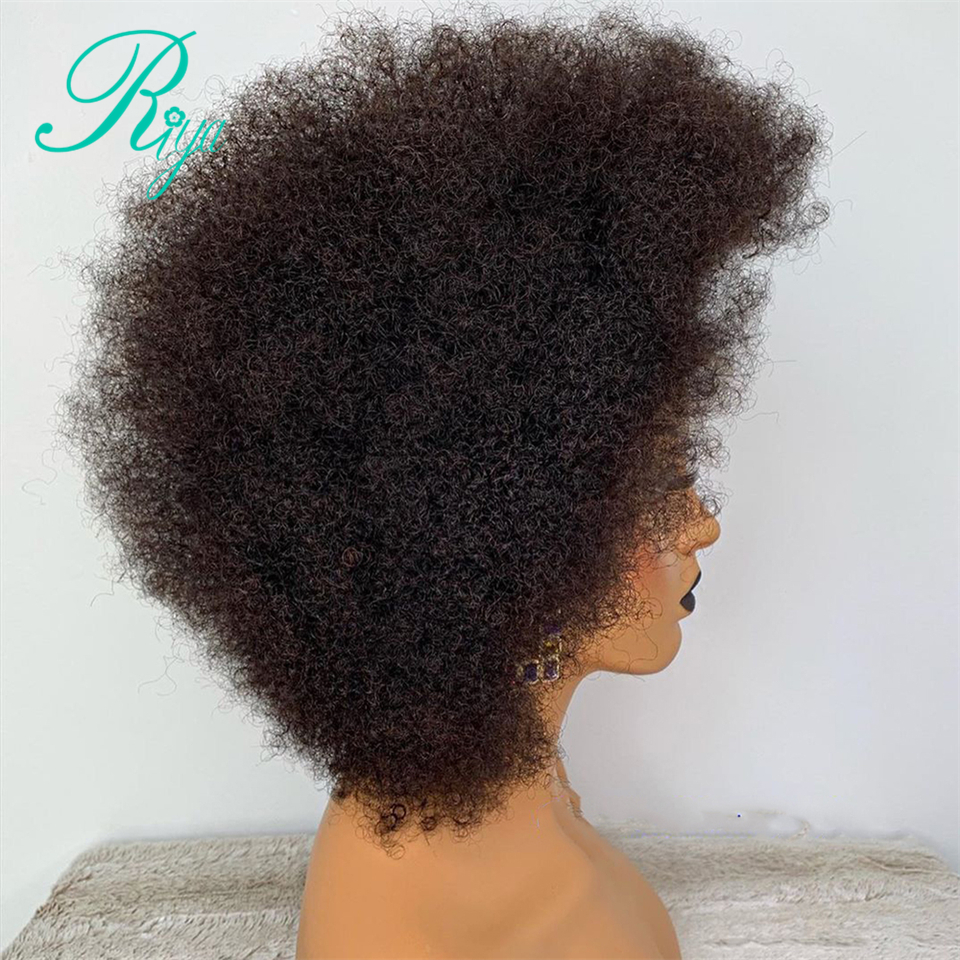 Short Mongolian Afro Kinky Curly Wig Pre Plucked Lace Frontal simulation Human Hair Wigs For Women Black synthetic Lace Wig
