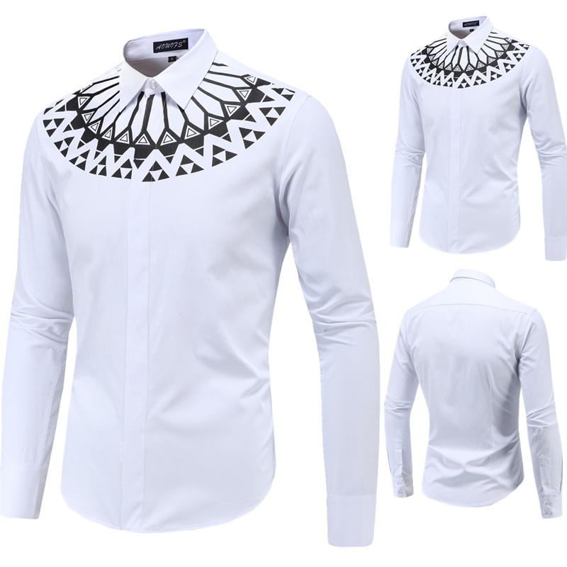 Fashion-2024 new high-end silky material fashion print large size slim long-sleeved men's shirt