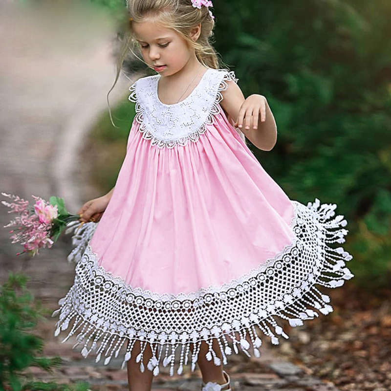 Girls Dress New Summer Casual Style Sweet Short Sleeve Floral Print Square Collar Design for Girls Clothes