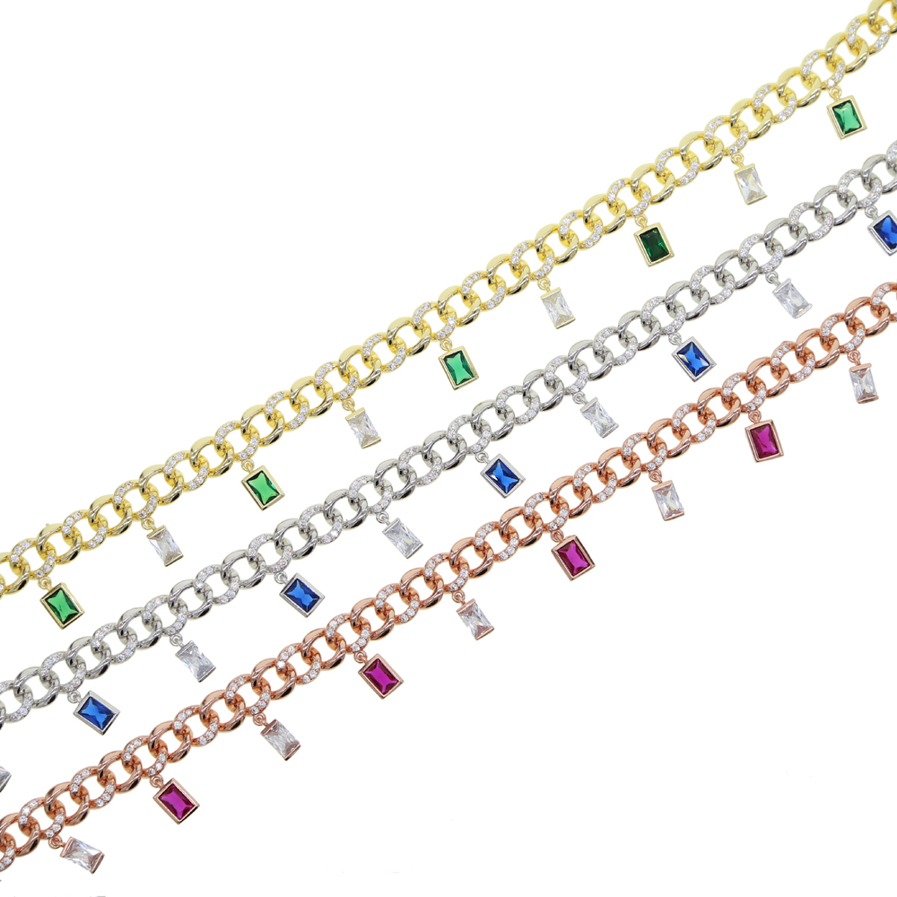 hip hop women silver blue gold green rose pink baguette cz drop miami cuban link chain choker necklace for women gorgeous stunning jewelry