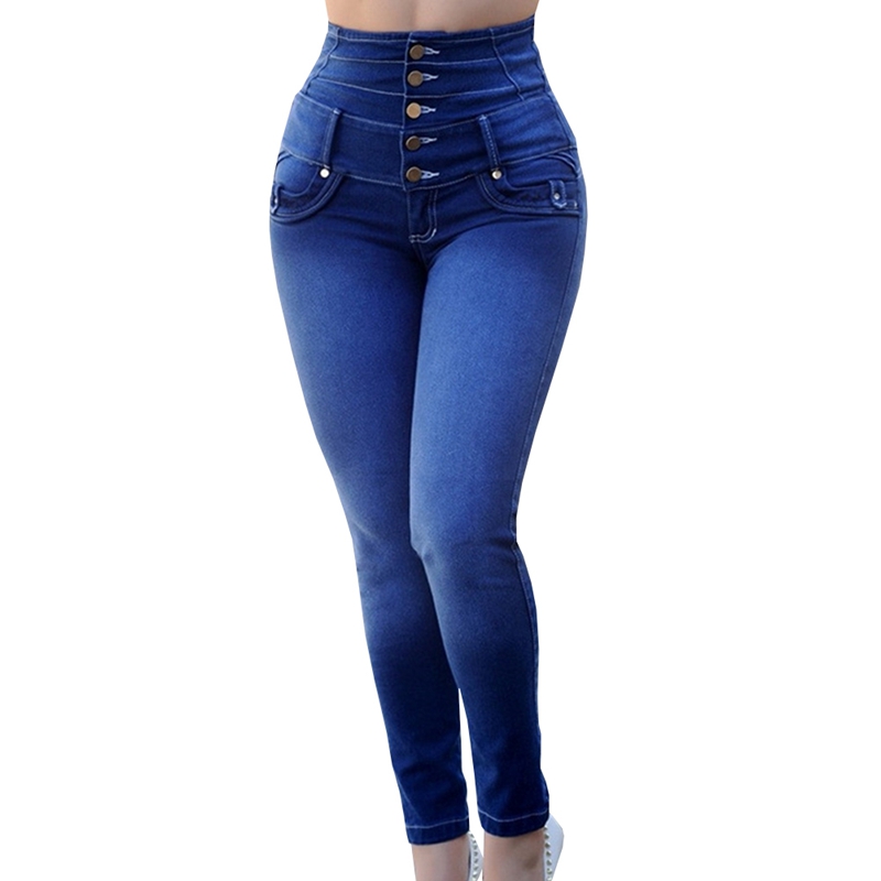 FashionSkinny Pencil Pants FullLength Denim HighWaist Female Jeasn Femme Multi Button Stretchy Sexy Butt Lift Thickening Jeans 4168686