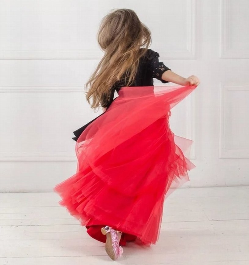 New Black and Red Princess Pageant Lace Tulle Flower Girl Dress Kids Party Birthday Prom Children Ball Gown CG01