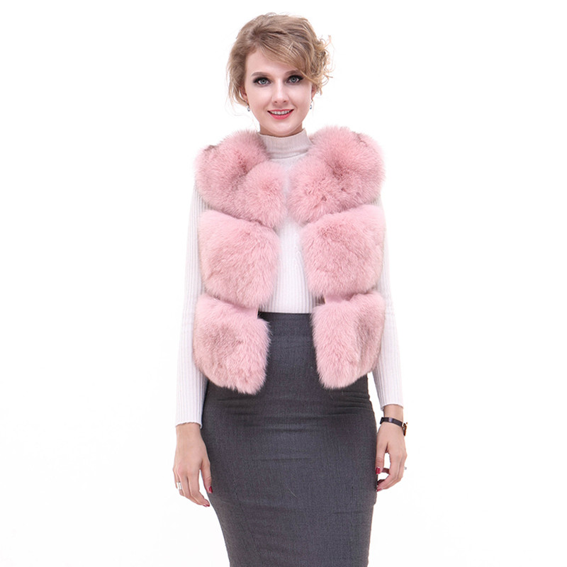 

Luxury Autumn Winter Women' Genuine Fox Fur Vest Lady Slim Waistcoat Gilet Plus Size VF7057, White