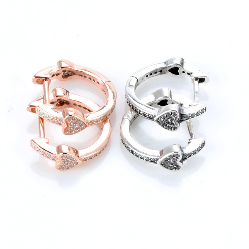 Real 925 Sterling Silver Huggie Earrings for Pave Heart Hoop Earrings Women Girls stud Earrings with Original box6703062