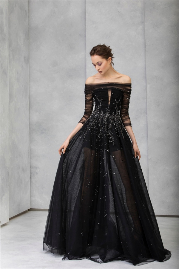 black evening dresses bateau sequined appliqued prom dresses illusion tulle custom made formal party gowns
