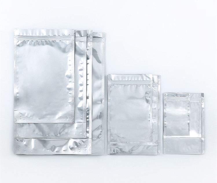 100pcs Clear Front Glossy Silver Aluminum Foil Zip Lock Bag One Side Clear Display Plastic Food Snack Biscuits Gift Storage Packaging Pouches