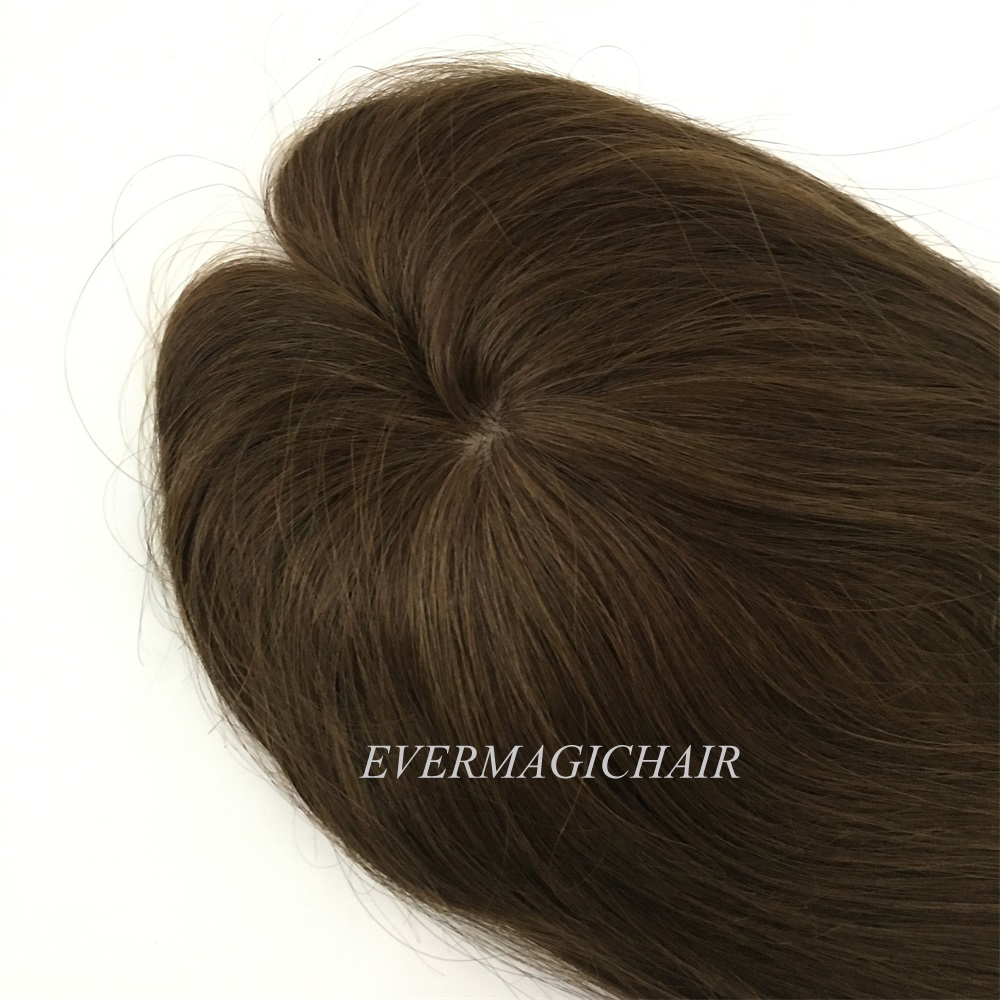 Toupee Hairpiece For Women Brazilian Virgin Hair Straight Human Hair 4x5inch Silk Base Clip In Human Hair Extension 4# Brown Colo