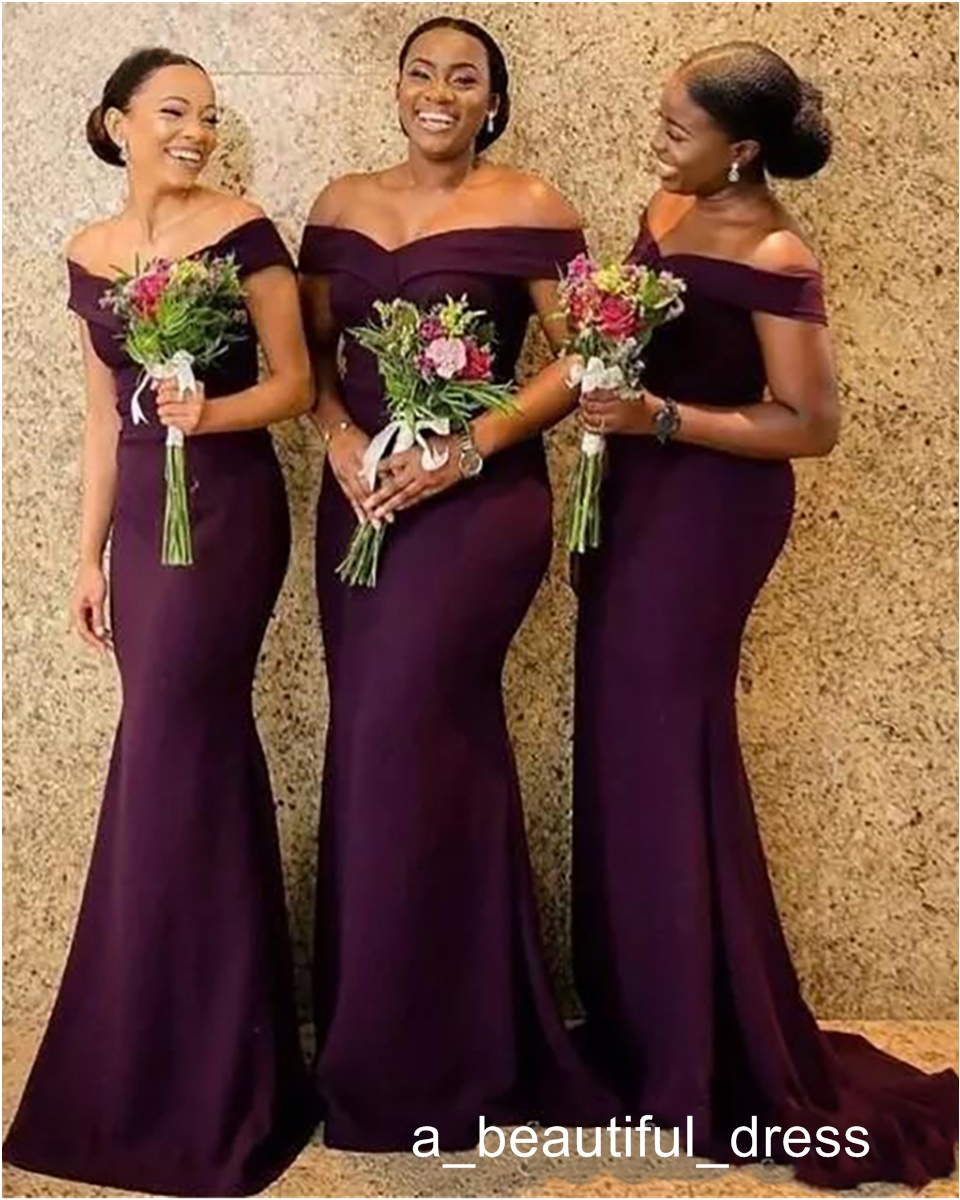 Grape Elastic Satin Mermaid Bridesmaid Dresses Saudi African Off The Shoulder African Maid Of Honer Dress Back Zipper Wedding Guest Gown