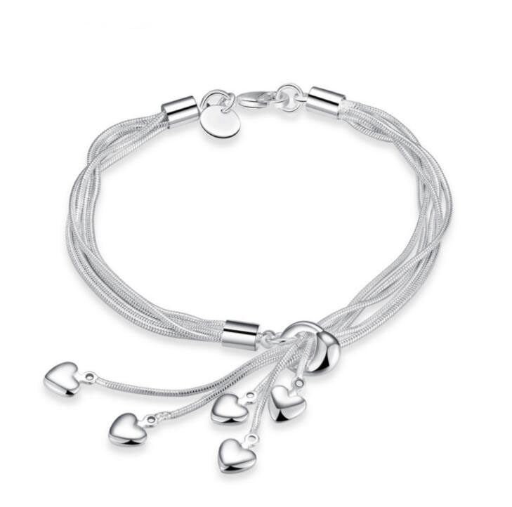 New Simple 925 Sterling Silver Bracelet Heart Charm Link Chain Tassels bangle Women Fine Jewelry gift Free shipping
New Simple 925 Sterling Silver Bracelet Heart Charm Link Chain Tassels bangle Women Fine Jewelry gift Free shipping