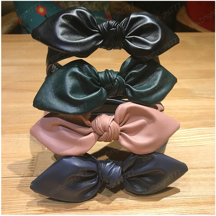 Synthetic Leather Bow Knot Headbands Hairband Bezel For Women Non-Slips Hair Band Solid Hair Accessories Head Wrap
