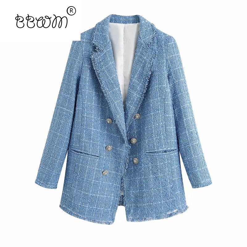 Stylish Chic Blue Jewelry Double Breasted Tweed Jacket 2020 Fashion Women Elegant Turn-down Collar Coat Female Chic Outerwear
Stylish Chic Blue Jewelry Double Breasted Tweed Jacket 2020 Fashion Women Elegant Turn-down Collar Coat Female Chic Outerwear