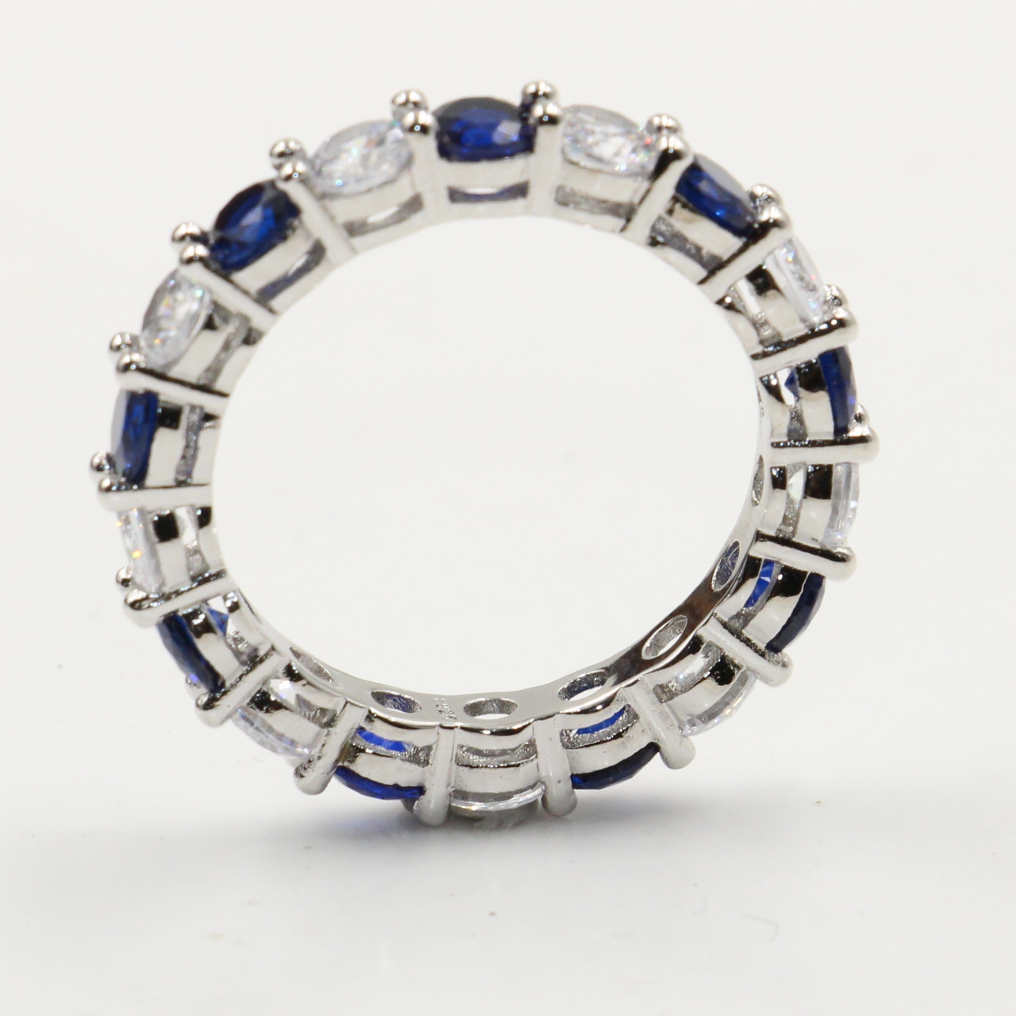 Wholesale Lots Of Stock Sparkling Fashion Jewelry Real 925 Sterling Silver Blue Sapphire CZ Diamond Stack Wedding Band Ring For Women