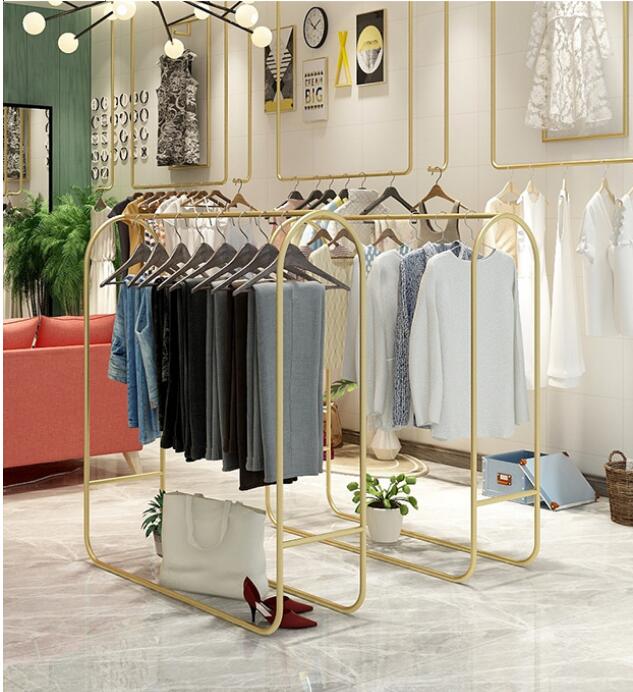 Nordic Golden Middle island clothing Shop rack Commercial Furniture Show Stand Multi-functional Stands Women's cloth store