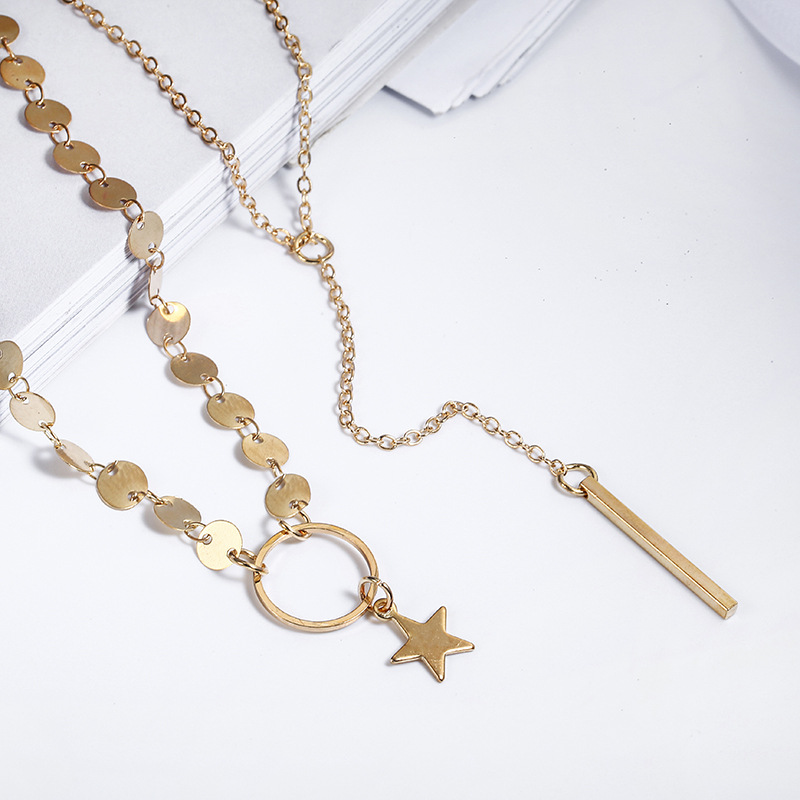 Star tassel beaded layered necklace pendant star long stick simple pendant necklace ladies chain girls fashion jewelry